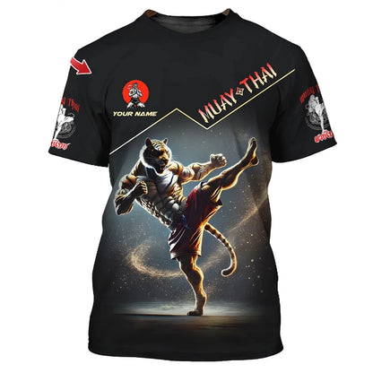 Kietas naujas „Muay Thai“ grafinis marškinėlis vyrams su 3D spausdintu tigro ir drakono piešiniu, individualizuotu vardu, vasaros sporto salės ir fitneso marškinėlis