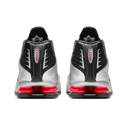 Nike Shox R4 Chaussures de course décontractées basses pour la ville et les trajets quotidiens, unisexe, argent et rouge BV1111-008