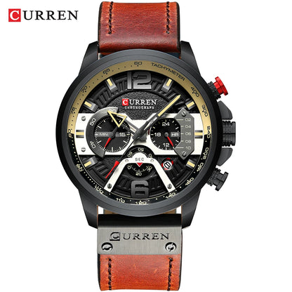Orologio da uomo CURREN 8329 – Stile sportivo e casual, design militare, cinturino in pelle, cronografo di tendenza, orologio di lusso di un marchio prestigioso