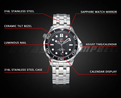 DWAYNE CAMPBELL Top Luxury NH35 Men's Automatic Mechanical Watch Ceramic Bezel Waterproof Classic Business Wristwatch