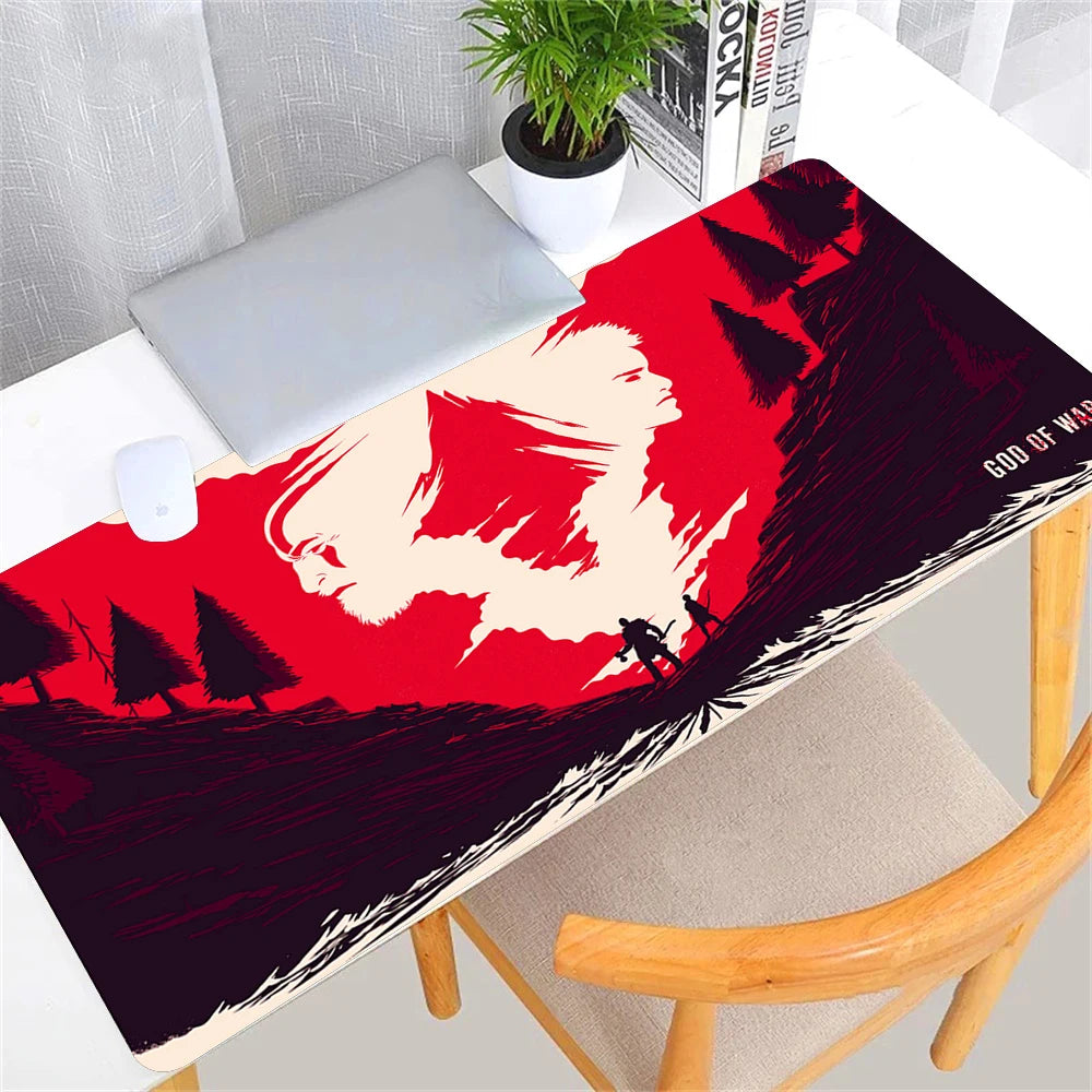 Large Game God of War Mousepad XL Desktop Natural  Rubber Desk Mat Kawaii Gaming Accessories Students Writing Pad Desk Mat 80x30