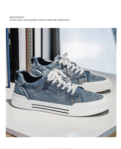 Personalized Spring and Autumn New Men's Shoes, Korean Style Fashionable Large Size Low-Top Casual Shoes, Denim Single Shoes, Versatile Sneakers