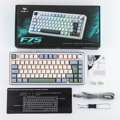 EPOMAKER AULA F75 ISO-ES 75% spagnola QWERTY Hot-Swap, tastiera meccanica da gaming cablata/Bluetooth/wireless 2.4GHz con montaggio gasket e retroilluminazione RGB