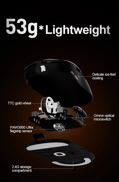 Ratón gaming inalámbrico ATK Dragonfly A9 Ultra PAW3950, ultraligero, trimodo, ergonómico, para esports y jugadores FPS, A9 SE Plus