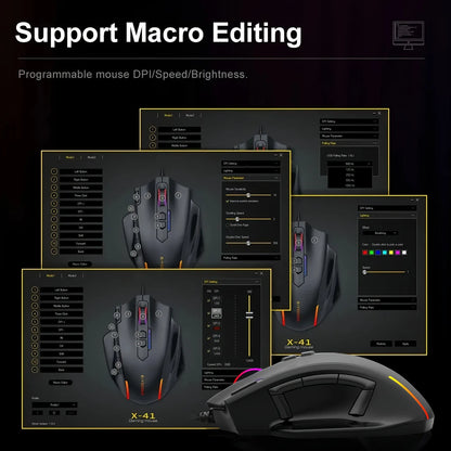 Ratón con cable E-YOOSO X-41PRO, ratón gaming grande con retroiluminación RGB, 11 botones laterales programables, compatible con ordenador, PC, portátil y Mac