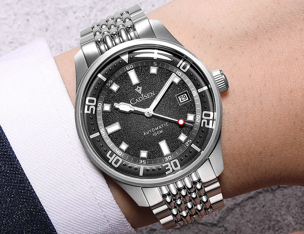 CADISEN Automatic Mechanical Watch Man Silver Business Casual Waterproof Watch Japan MIYOTA 8215 Movement Domed Glass Mens Watch