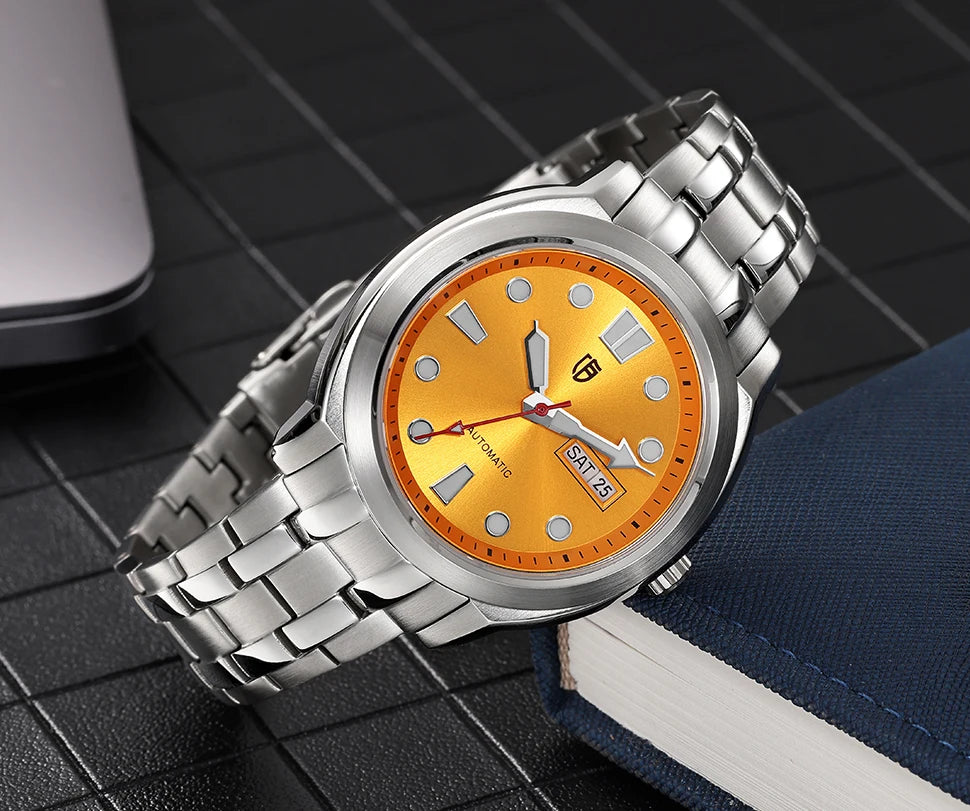 BERNY Automatic Men Watch Supper Luminous Sapphire Stainless Steel 100M Waterproof Business Casual Mechanical Wristwatch for Men