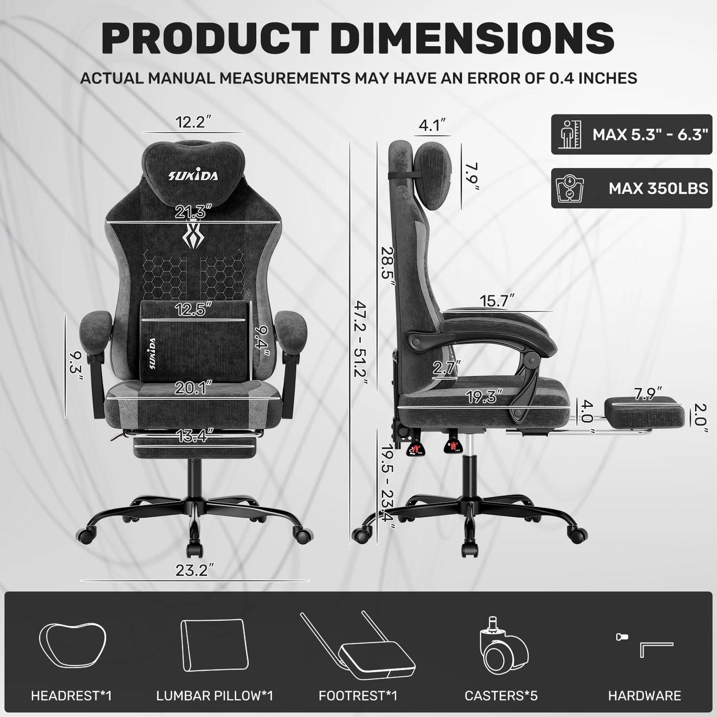 SUKIDA Gaming Chair Breathable Office Chair Office Chair Ergonomic High Quality Fabric Ergonomic PC Chair