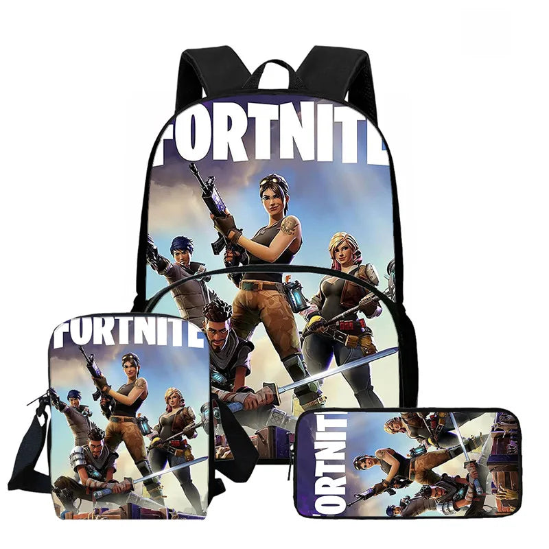 Fortnite Cartoon 3Pcs Backpack Set Unisex for Boys Girls, Backpack with Front Pocket, Crossbody Bag & Pencil Case, Best Gift
