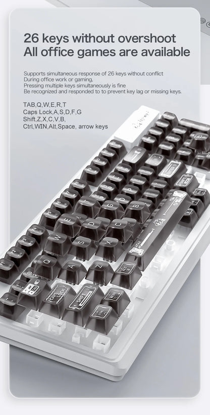 Teclado con cable FREEWOLF M95 con diseño transparente RGB, ideal para diversos escenarios como gaming y trabajo de oficina
