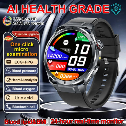 Smart Watch Men High-end Health Blood Pressure Blood Oxygen Lipids Uric Acid Sapphire Smart Watches Ai GPT Custom Dial ECG 2026