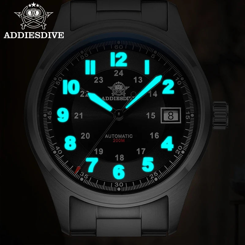 ADDIESDIVE Men's Retro Mechanical Watch Sapphire Mirror Glass Stainless Steel Watch BGW9 Luminous 200m Waterproof Analog Watch