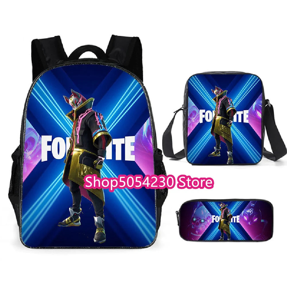 Mochila Fortnited de 3 piezas para niños Victory Game, 16 pulgadas, resistente al agua, mochila preescolar moderna, mochilas escolares para primaria