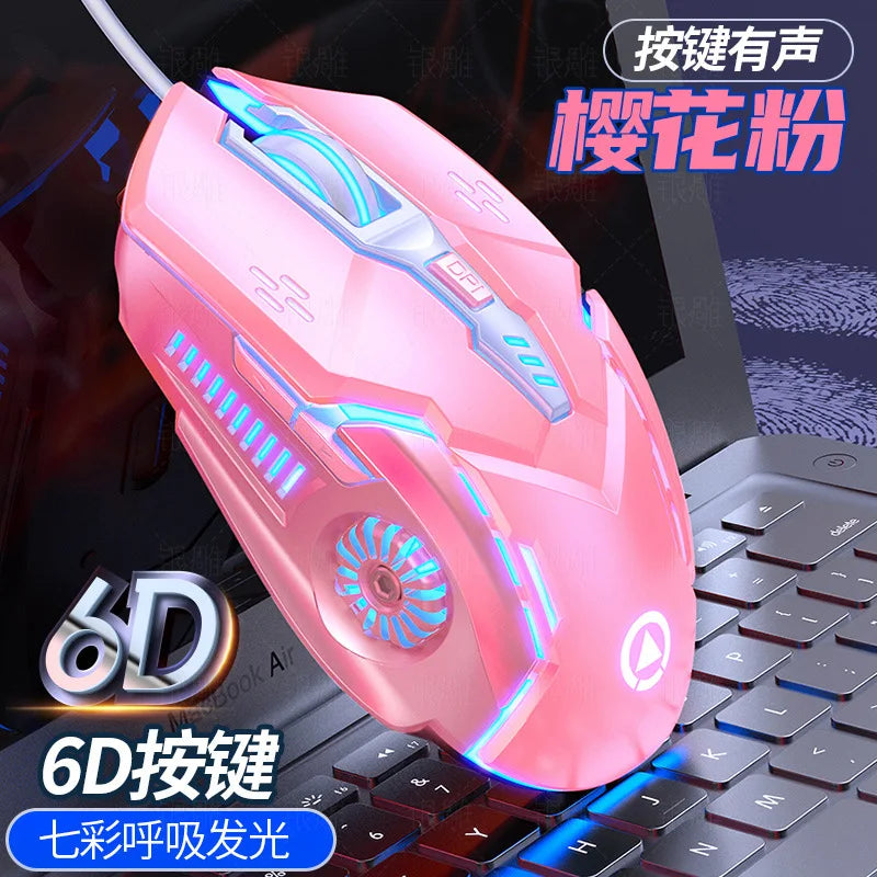 Ratón gaming con cable G5 Mute, seis teclas, iluminación luminosa, para e-sports, accesorio informático, ratón gaming para portátil y ordenador de sobremesa