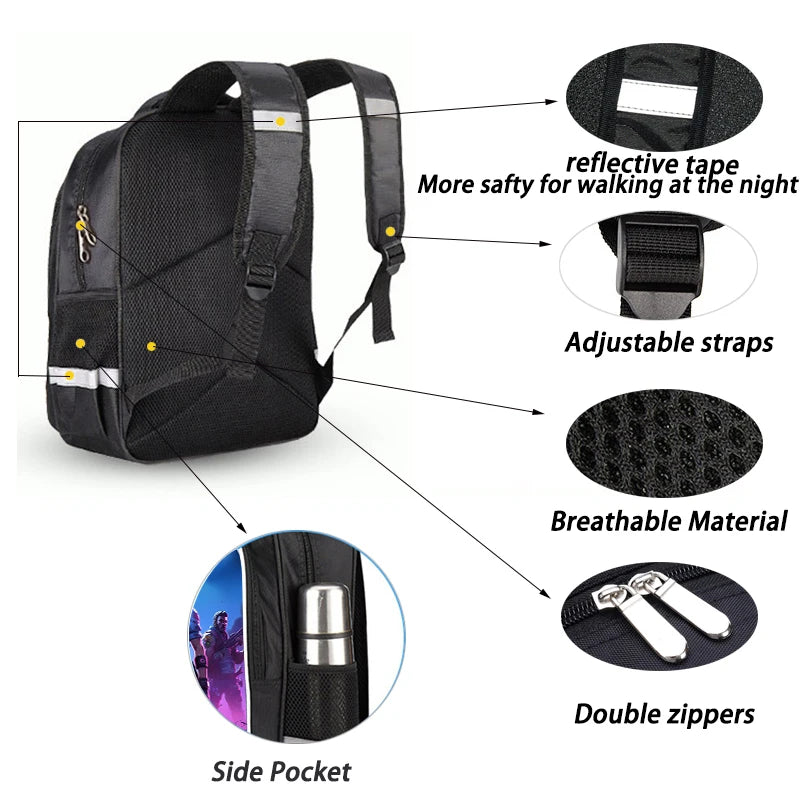 16 Inch Fortnite Cartoon Backpack Unisex for Boys and Girls with Dual Zippers Large Capacity Lightweight Student Backpack