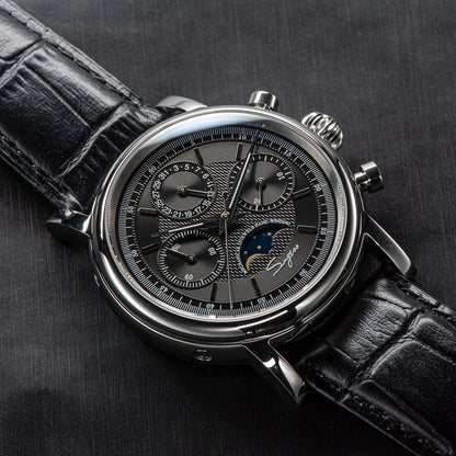 Sugess Men Watch ST1908 Swanneck Movement Mechanical Chronograph Wristwatch Genuine Moonphase Calendar Vintage Leather NEW 2023