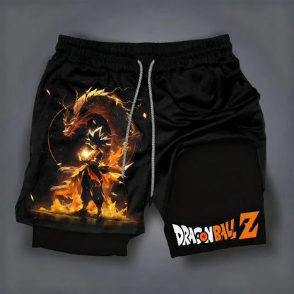 2026 Summer Dragon Ball  Goku Wolf Samurai 2-in-1 Gym Shorts 100% Cotton Oversized Fitness Retro Streetwear Unisex  Adults Kids