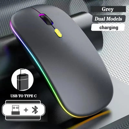 Mouse wireless ricaricabile a doppia modalità Bluetooth compatibile e 2.4G USB per computer, laptop, iPad, tablet e notebook, mouse da gaming