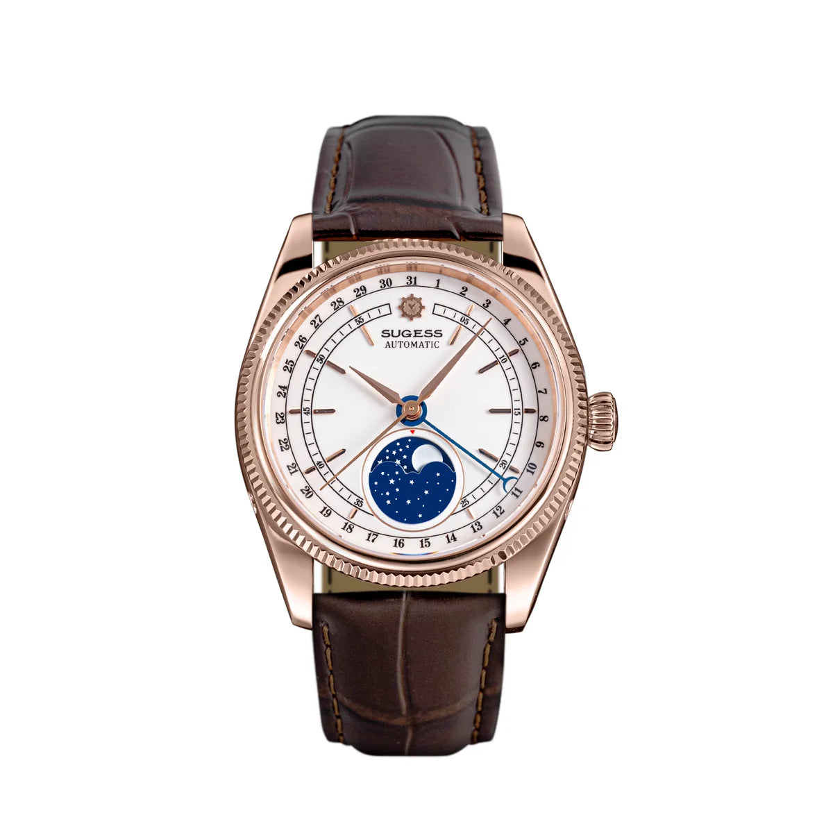 Sugess 40mm Men's Moonphase Automatic ST2108 Movement Sapphire Crystal Mechanical Wristwatch Waterproof Date 2024 New