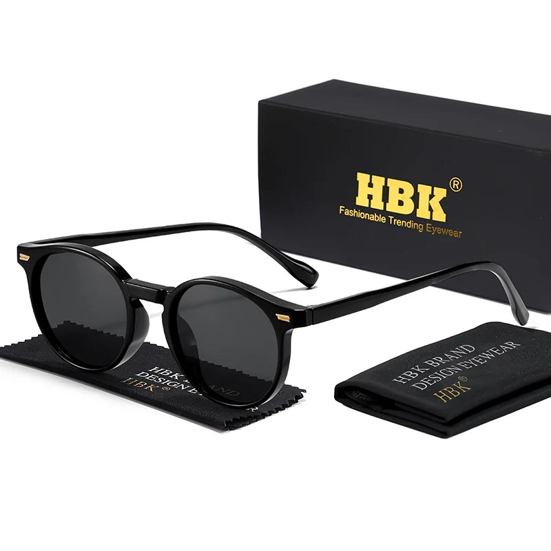 HBK Fashion Polarized Sunglasses Men Round TR90 Frame Fashion Sun Glasses Women Driving Sports UV400 Lunette De Soleil Homme