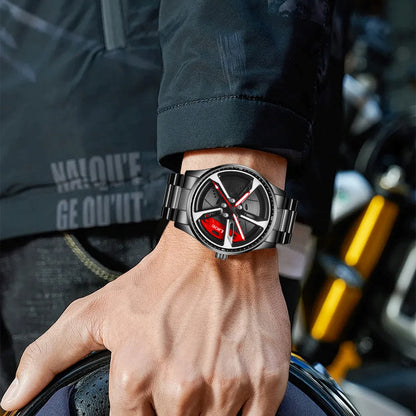 LIGE New Sport 3d Car Wheel Rim Hub Watch Fashionable Rotating Dial Stainless Steel Strap Waterproof Quartz Watches reloj hombre