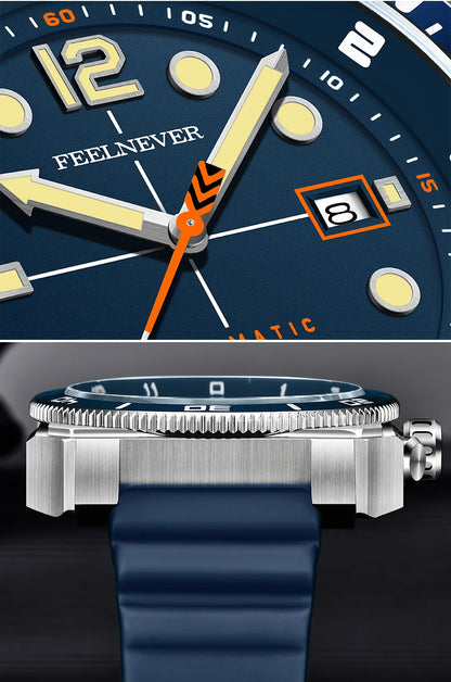 Relógio de Mergulho Automático para Homem FeelNever 8215 Movement, Super Luminoso, Aço 316, Vidro de Safira, Relógio Mecânico Desportivo Masculino