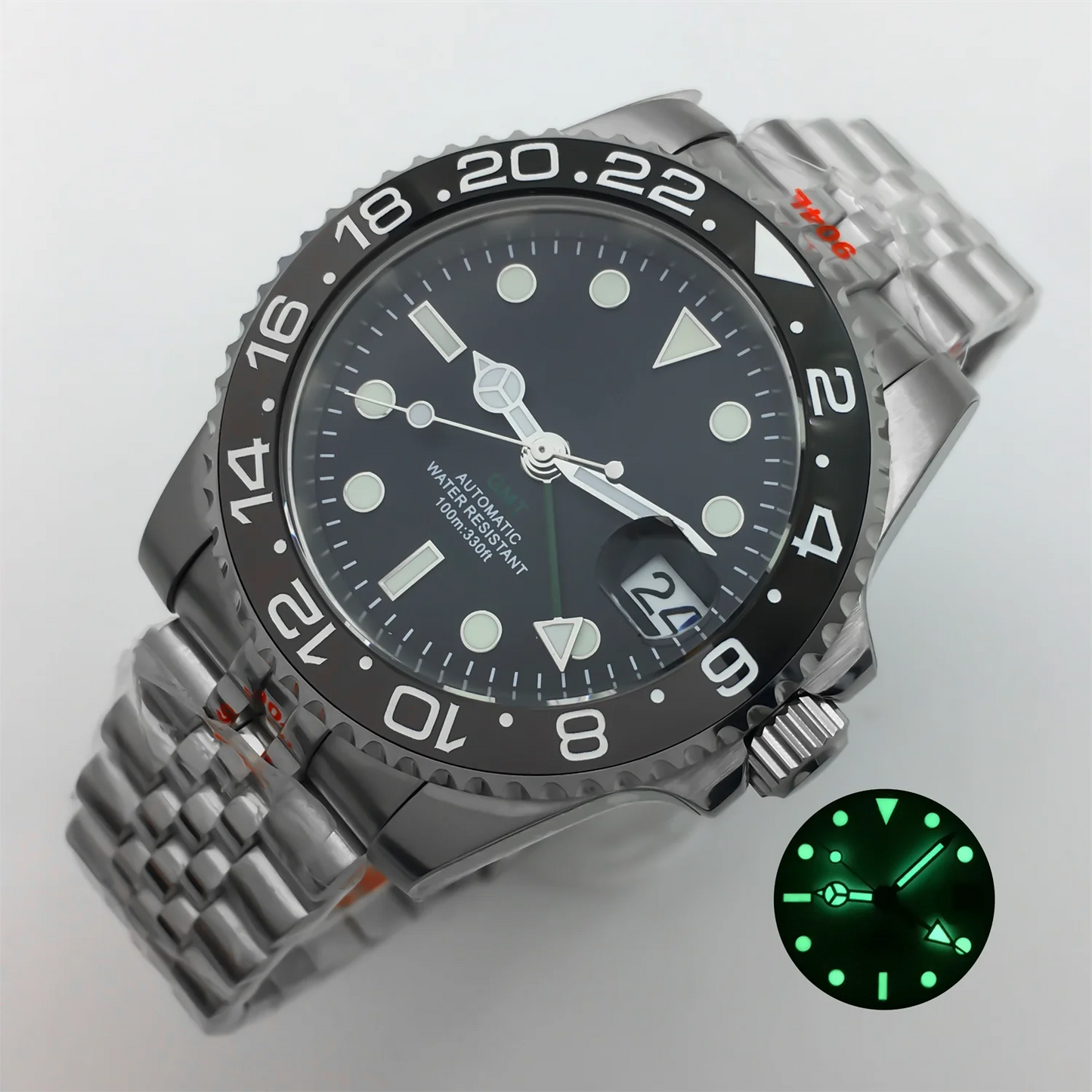 BLIGER 40mm NH34 GMT Watch For Men Mechanical Wristwatch Luminous Bezel Sapphire Glass Stainless Steel Bracelet Men's Watch