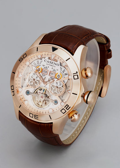 CASENO Brand Bubble Perpetual Calendar Fully Automatic Tourbillon Large Dial Mechanical Watch Belt Watch -58284G