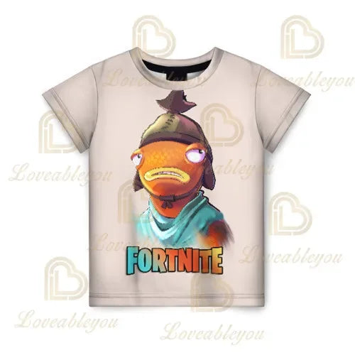 T-shirt infantil de verão Cartoon Fortnite com impressão 3D, para meninos e meninas, estilo streetwear, roupa para adultos e crianças, t-shirt divertida com gola redonda