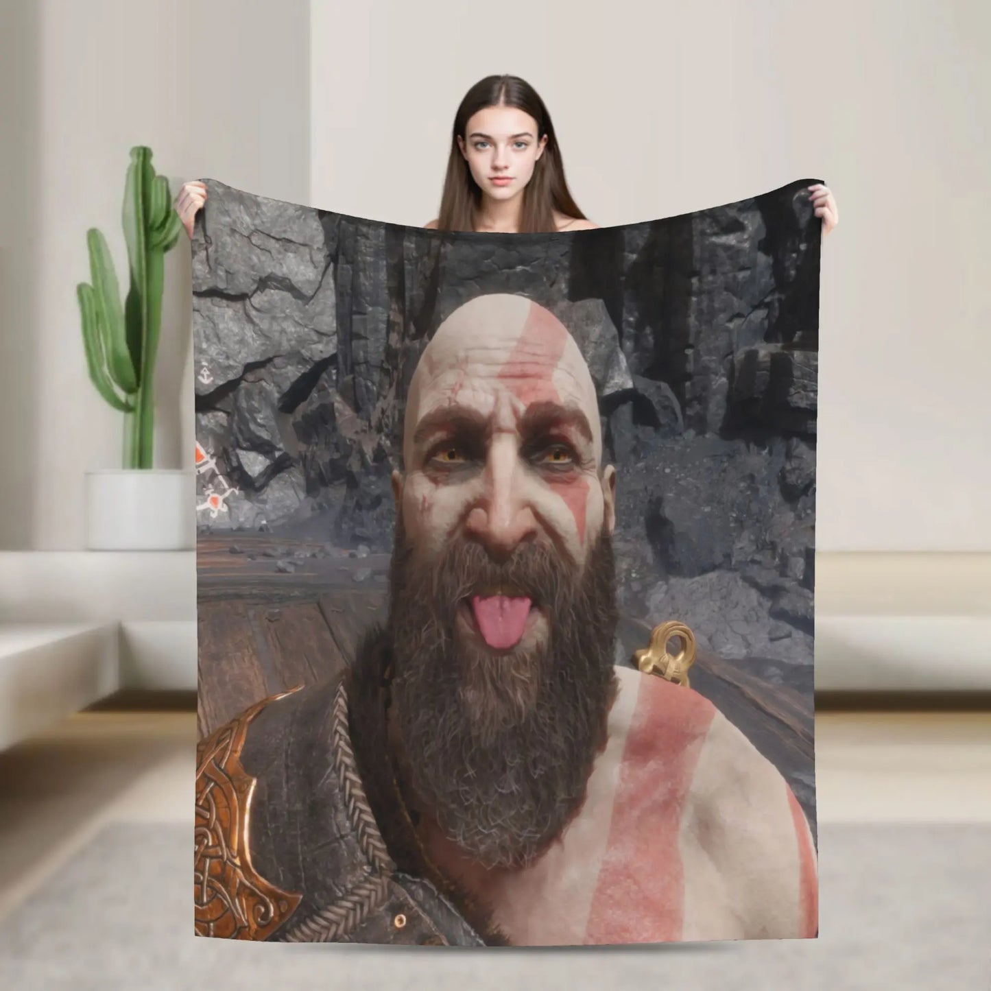 God of War Games Kratos Cartoon  Blanket  Warm Soft Pattern Plush Throw Blanket For Couch Chair Sofa Bed Bedspread Bed Cover