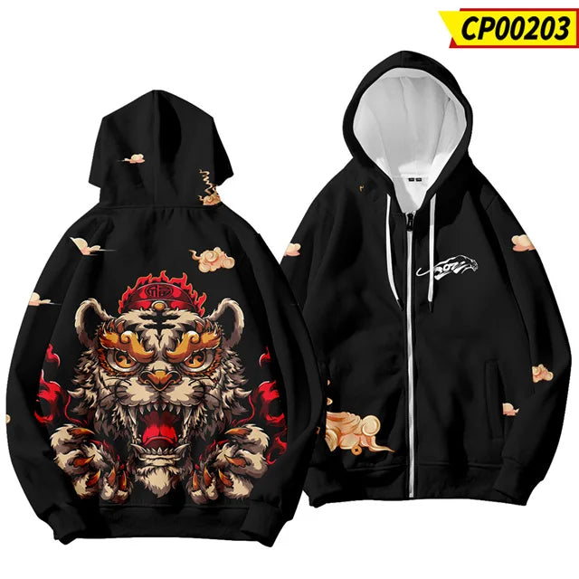 Felpe con cappuccio da uomo e bambino con stampa 3D per Capodanno cinese, grafica drago, streetwear cool, top con cappuccio