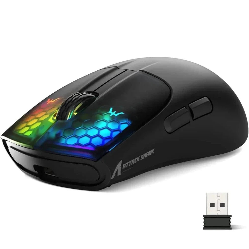 Mouse gaming wireless ATTACK SHARK X5 leggero con connessione tri-mode 2.4GHz/cablata/Bluetooth, RGB e macro