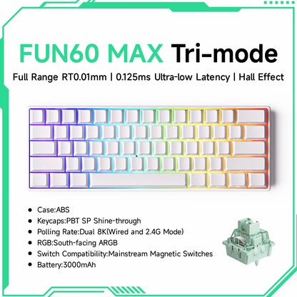 Teclado Mecânico Akko MonsGeek FUN60 com Switch Magnético, 60%, Teclado Gaming, Rapid Trigger 0.01mm, 8K, ARGB, HE/TMR, Teclado Personalizado
