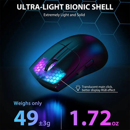 Rato Gaming Sem Fios ATTACK SHARK X5 49g, Bluetooth Tri-Mode, Sensor Ótico PixArt para PC/MAC/Windows