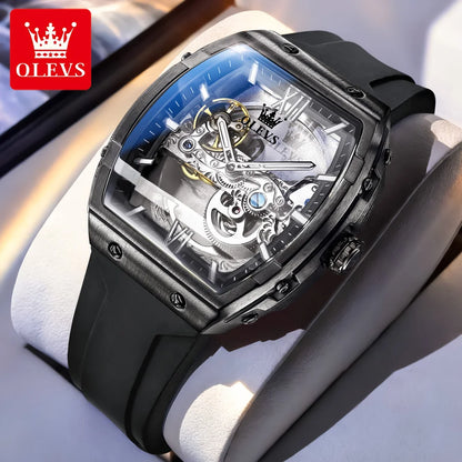 OLEVS 6779 Men's Watch Skeleton Mechanical Watch Fashion Business Sport Waterproof Luminous Silicone Strap Watches For Men