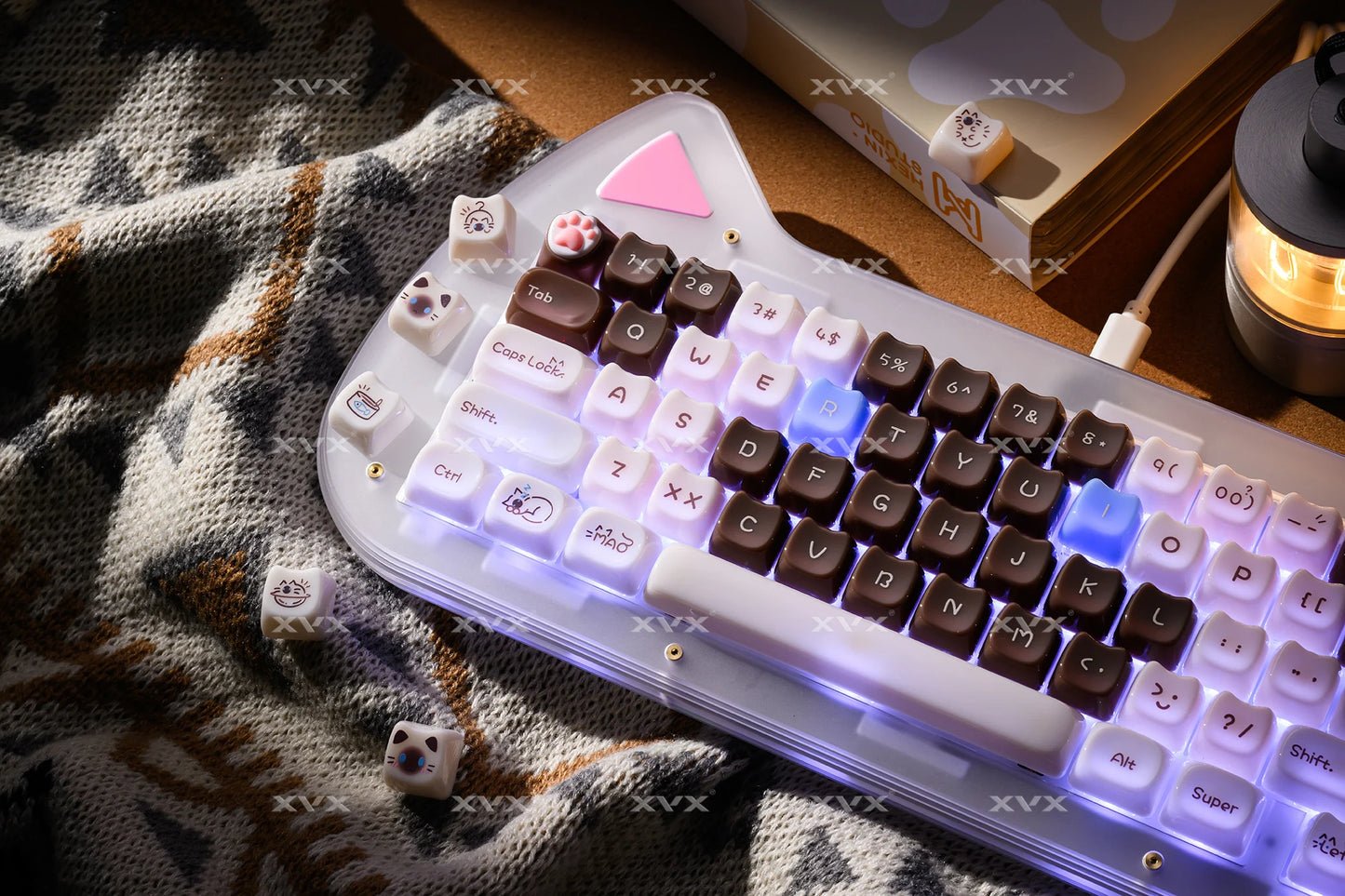 XVX 148 teclas teclas con temática de gatos perfil MAO, teclas coreanas brillantes y adorables para teclado 61 64 68 78 87 96 98 104 108