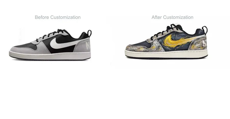 Custom Sneakers Nike Court Borough Custom "Black Gold Tarot & Apollo"  Low-Top Men's Sneakers