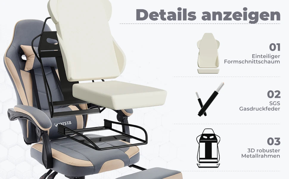 WOTSTA Gaming Chair Ergonomic Gamer Chair with Footrest, Adjustable Lumbar Support, Headrest, Reclining Computer Chair for Office & Gaming