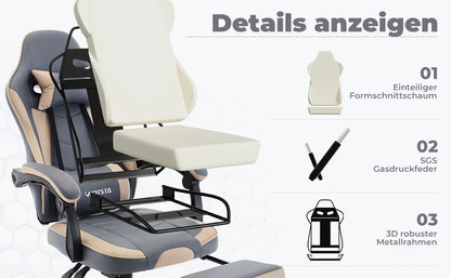 WOTSTA Gaming Chair Ergonomic Gamer Chair with Footrest, Adjustable Lumbar Support, Headrest, Reclining Computer Chair for Office & Gaming