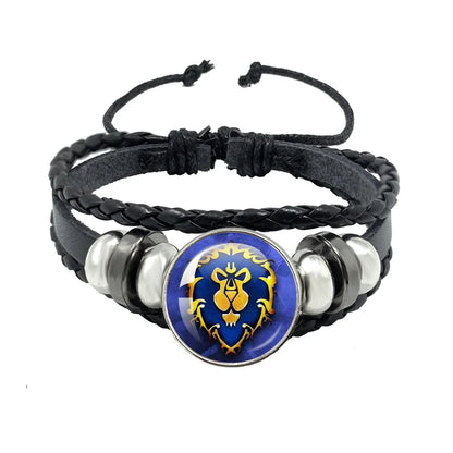 Classic Games World Of Warcraft Hearthstone Glass Leather Rope Bracelet For WOW Alliance and Horde Combatant Gift
