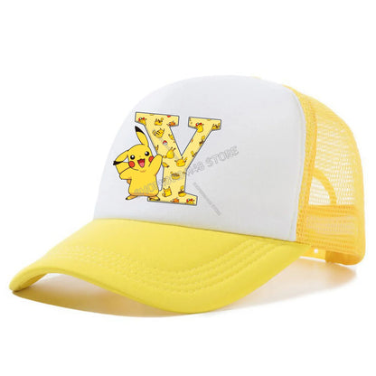 Cappellino con visiera Pokemon Pikachu, cappellini da baseball con lettere A-Z in stile cartone animato, cappellino estivo alla moda in rete traspirante, cappellino coordinato genitore-figlio, cappotto da bambino, regalo per bambini