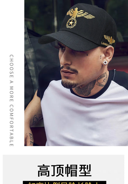 InlnDtor Embroidery High Top European and American Style Wide Brim Baseball Cap Casual Big Head Circumference Men's Cap