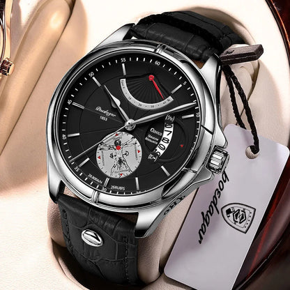 POEDAGAR Quarz-Armbanduhr für Herren – Business-Stil, luxuriös, wasserdicht, beleuchtet, mit Datumsanzeige und Lederarmband – Elegante Herrenuhr