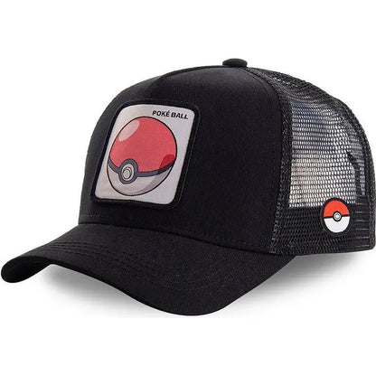 Pokémon-broderet baseballkasket med Pikachu, Gengar, Snorlax og Psyduck – anime-inspireret, justerbar, åndbar mesh-kasket – cosplay-gave