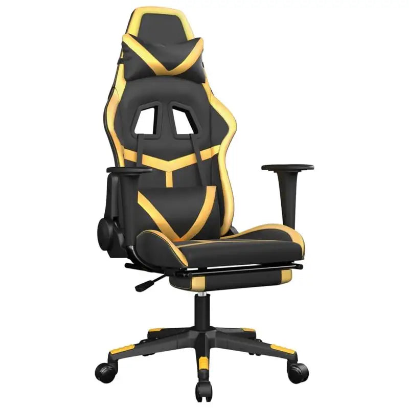 Gaming Chair with Footrest Black and Gold 67X64X116-127 cm in Imitation Leather, Reclining 360 Swivel Chair Can Carry 110 kg