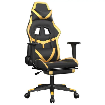 Gaming Chair with Footrest Black and Gold 67X64X116-127 cm in Imitation Leather, Reclining 360 Swivel Chair Can Carry 110 kg