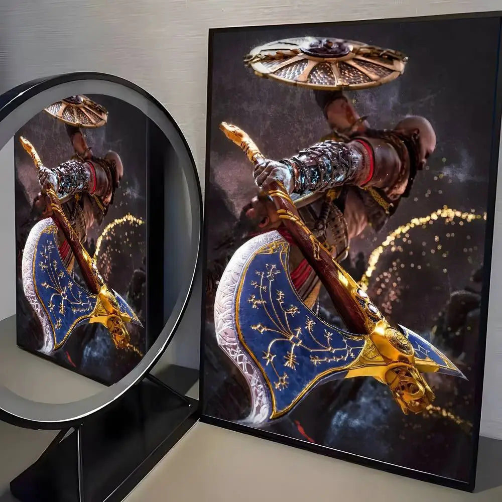 Classic pop God of War Ragnarok poster art HD canvas advanced aesthetic Printing Paper Wall Art for Living Room Home Decor