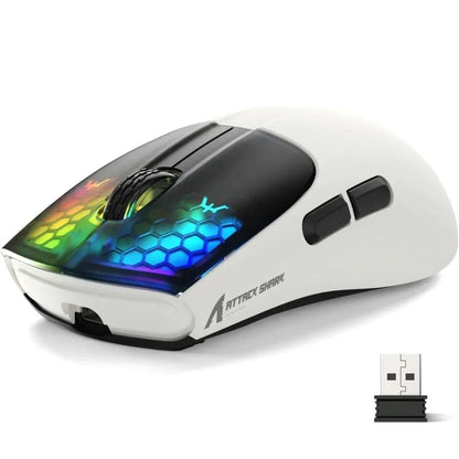 Mouse gaming wireless ATTACK SHARK X5 leggero con connessione tri-mode 2.4GHz/cablata/Bluetooth, RGB e macro