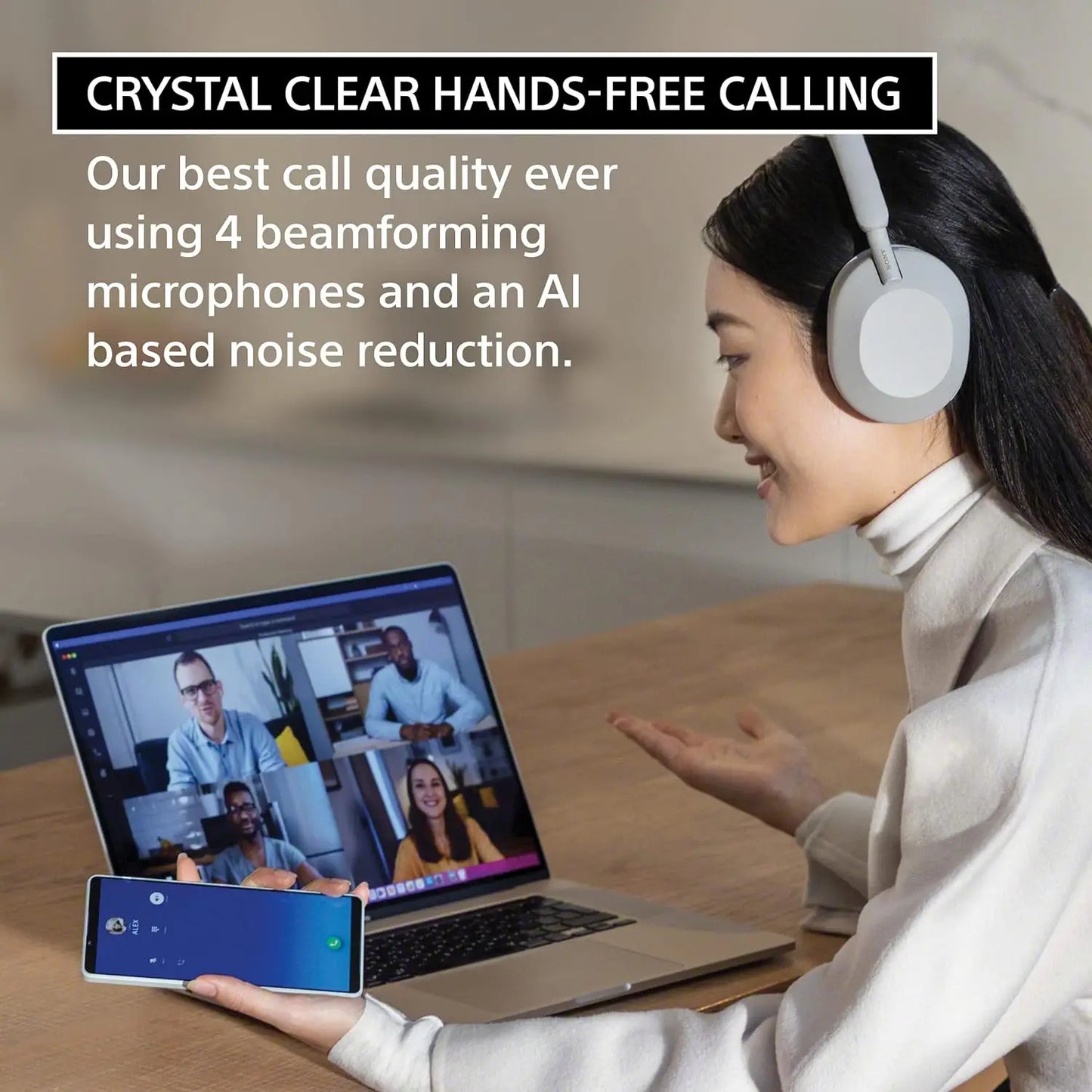 Auscultadores sem fios com cancelamento de ruído Sony WH-1000XM5 – Headset HiFi premium over-ear Bluetooth 5.2 com transdutor de 30mm, microfone e bateria de longa duração