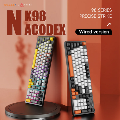 AJAZZ NK98 Wired Mechanical Keyboard: Full-Key Hot-Swap, 98-Key Layout for Precise Performance; Wired, Stable Control, Multi-System Compatibility; Windows Vista/XP/7/8/10/17, Mac: Wired connection for stable control and low latency